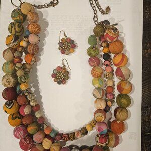 Ten Thousand Villages Upcycled Sari Necklace and Earrings Set